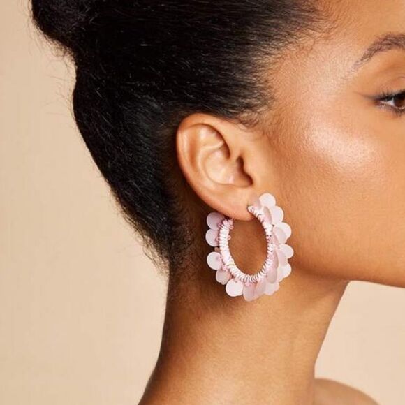 Pink and White Hoop Earrings A1415 - Picture 1 of 5